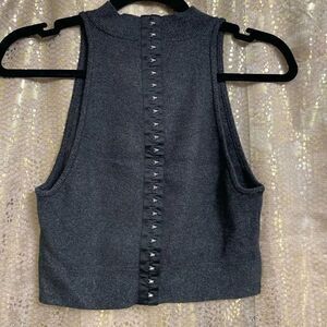 Victorias Secret Dark Gray Cropped Sleeveless Hook Eye Open Back Top Medium
